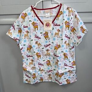 Women’s Scrub Top - White with Red Trim